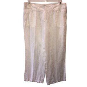 Madison Womens Size 12 White Linen Zip Wide Straight Leg Pockets Boho Pants